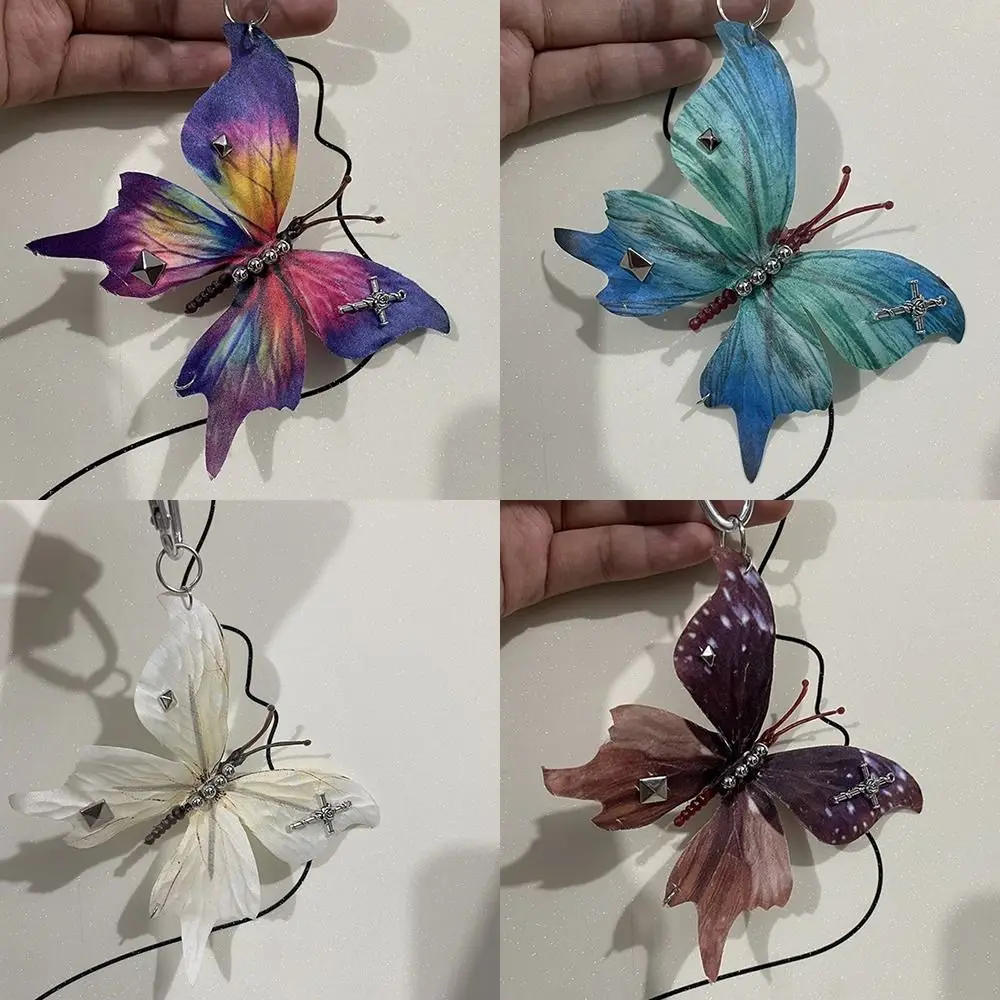 

Exquisite Design Handmade Butterfly Keychain Imitation Butterfly Colorful Design Rivet Design Keychain Rivet Detail