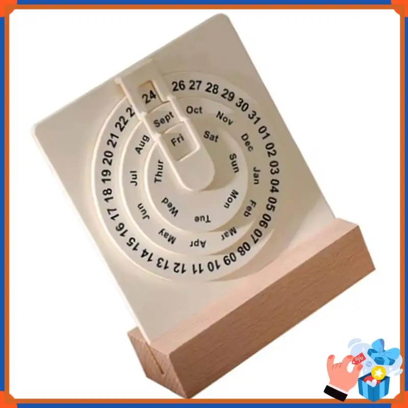 Compacte bureaukalender Kleine roterende ronde bureaukalender met houten basis Maand Week Dagweergave Wielkalender