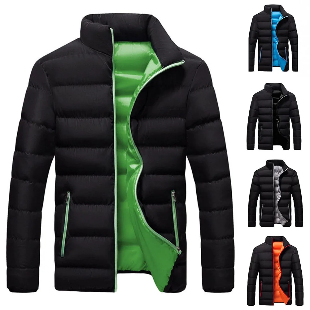 معطف قصير كاجوال من القطن للرجال مع حشوة سميكة وياقة واقفة مناسب للفصول المتعددة بالإضافة إلى نطاق المقاسات