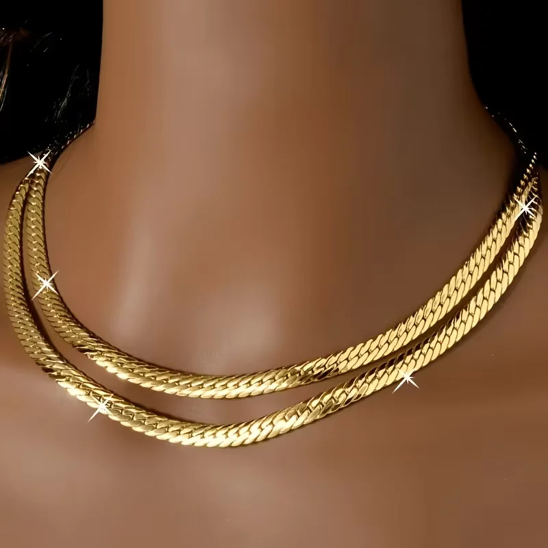 Punk 4,2MM Vergoldete Figaro-Gliederkette Choker Collier für Männer und Frauen Modische Nicht-Verblassende Unisex-Ketten Halskette Stahl Wasserdicht