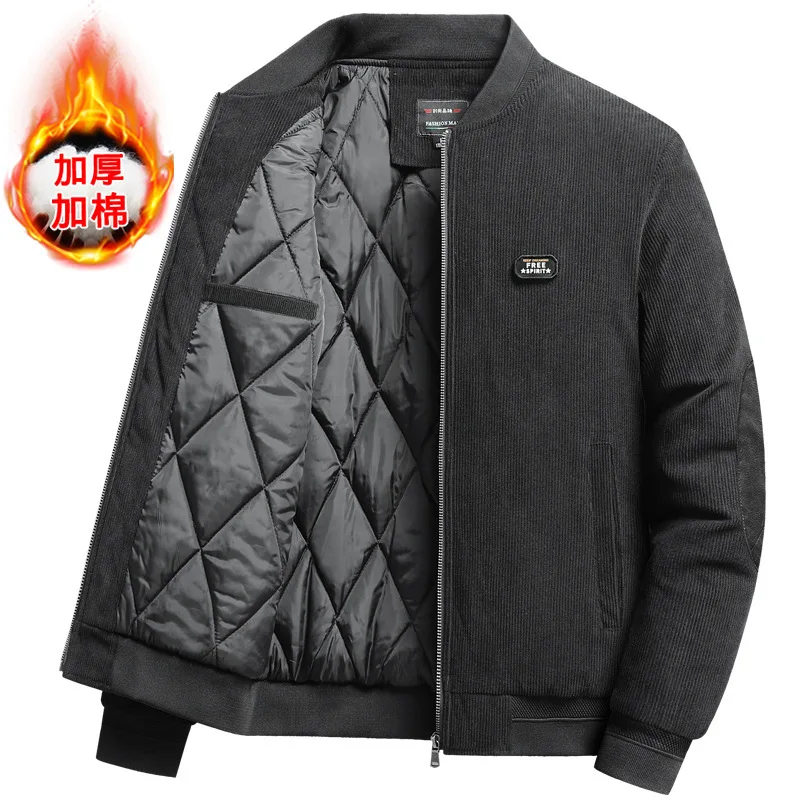 

Плюс размер, осенне-зимняя мужская вельветовая куртка с воротником-стойкой, утепленное хлопковое пальто