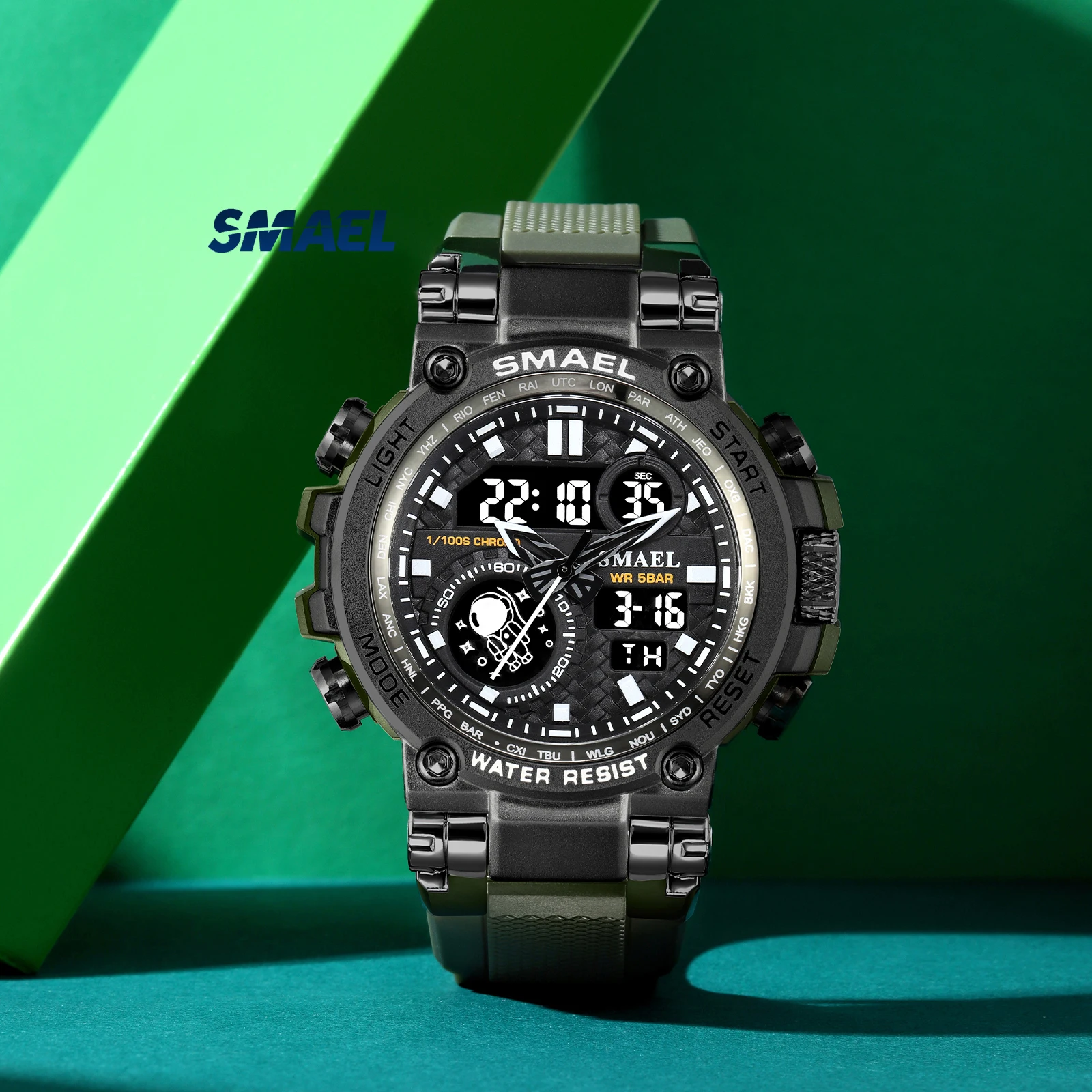 SMAEL-reloj electrónico deportivo para hombre, cronógrafo Digital táctico de esfera grande, multifuncional, aleación, pantalla Dual, resistente al agua, 8093