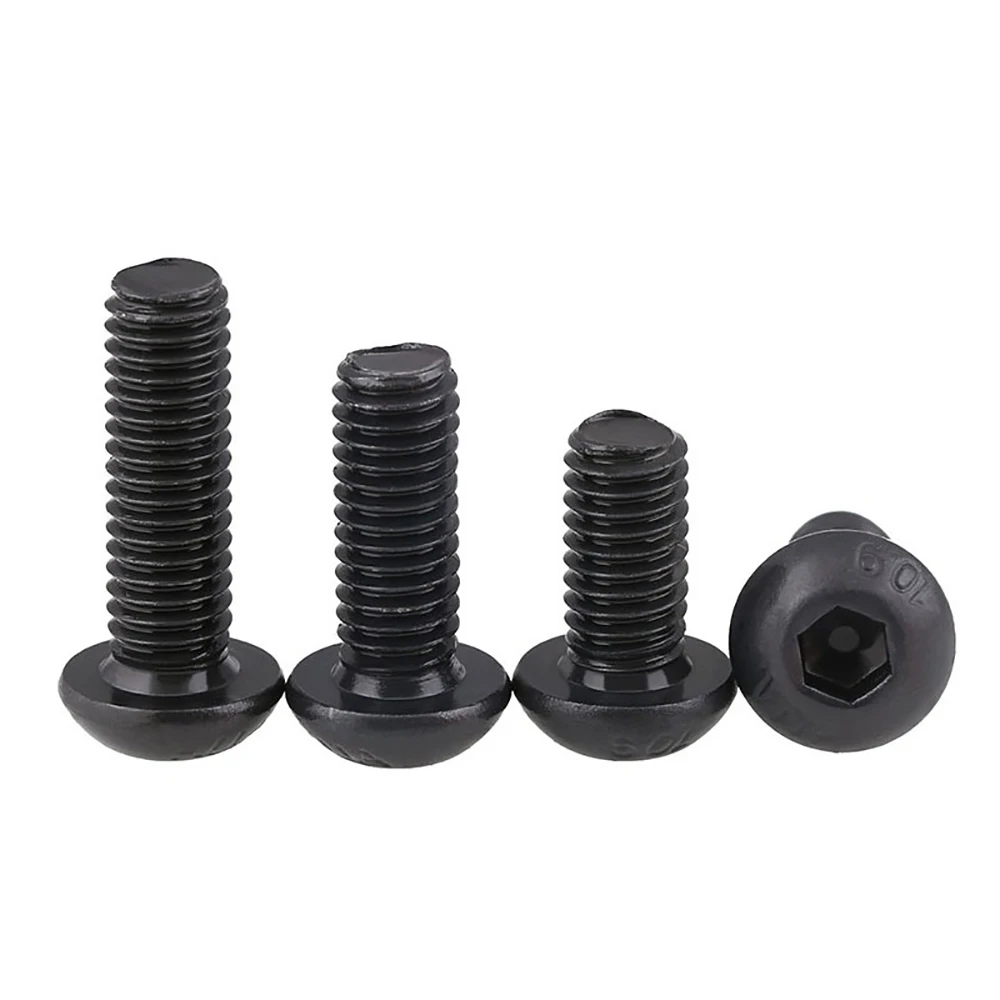 10 pcs per lot M2 M2.5 M3 M4 M5 M6 Grade 10.9 Alloy Steel Screws Hex Socket Round Head Cap Black Screw Furniture Fastener Bolt