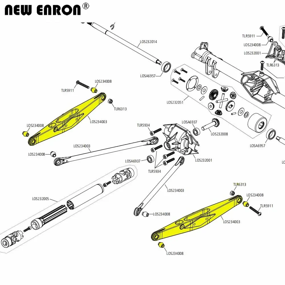 새로운 ENRON CNC 합금 후면 하부 트레일링 암 LOS 234003   로스 234008   RC 자동차 1/10 팀 Losi BAJA REY 4wd Rock RTR용 업그레이드 부품