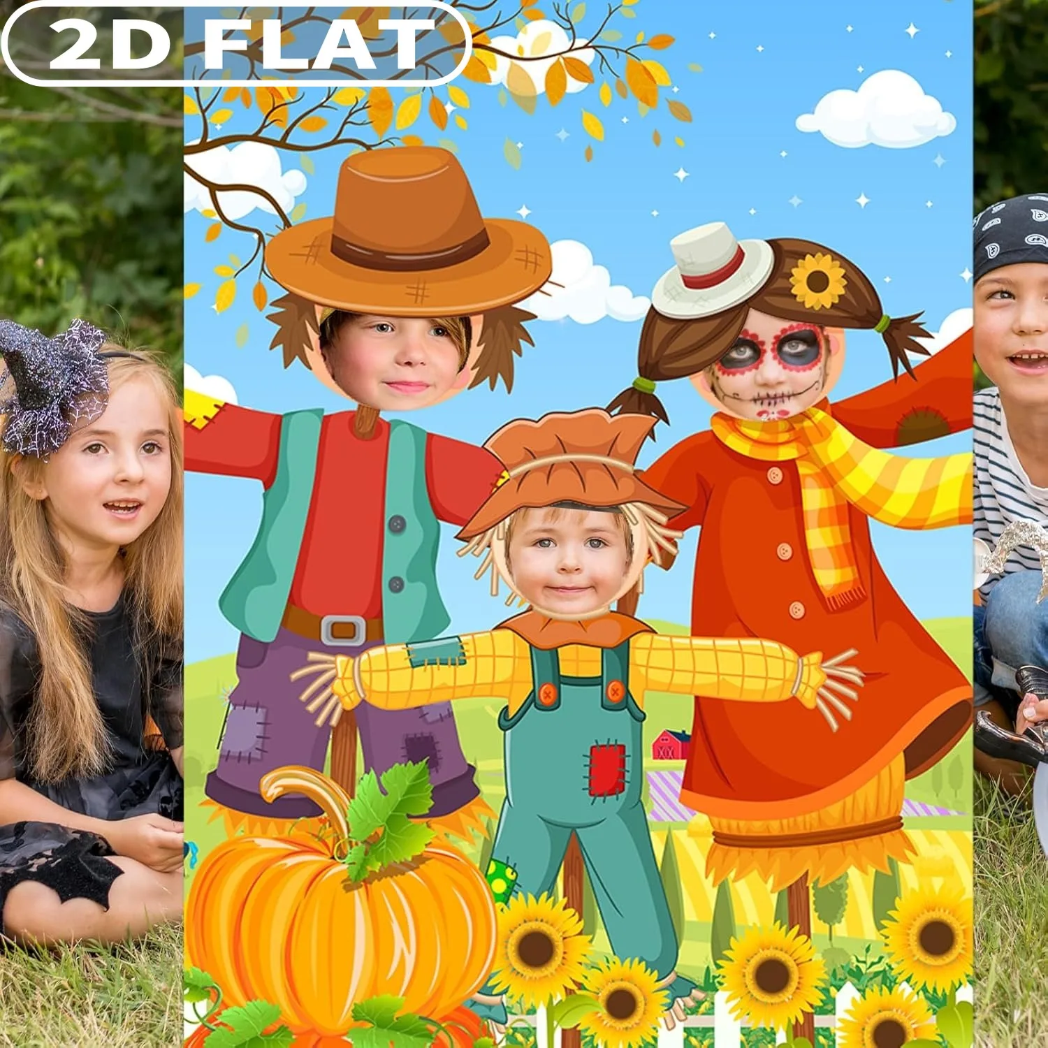 1 قطعة 2D شقة سقوط حفلة صور خلفية راية ، الخريف موضوع زينة الحفلات 3x6ft اليقطين فزاعة راية الوجه انقطاع خلفية #5