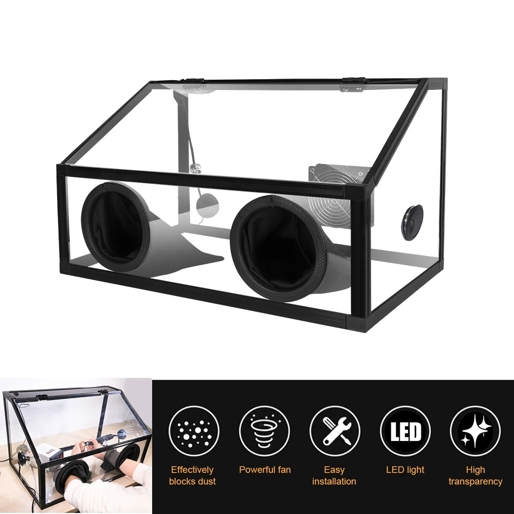 

Transparent Acrylic Polishing Dust Box Portable Removable Dust-Proof Enclosure with Glove Holes for Jade Beeswax Carving