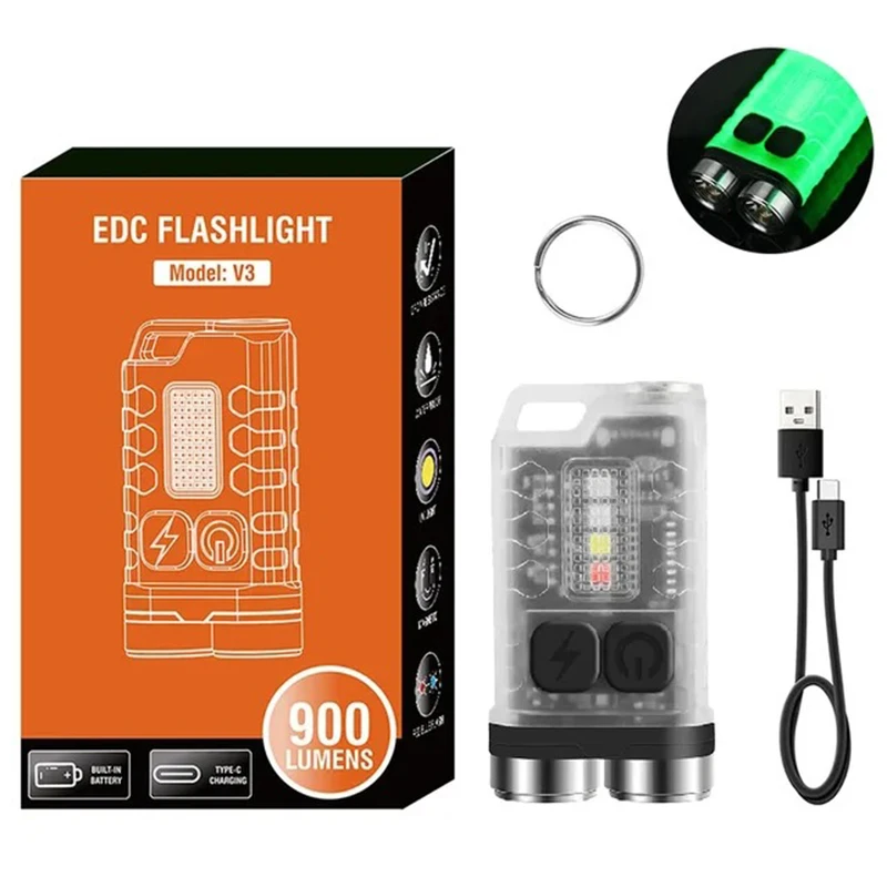 

LCS Mini V3 EDC Flashlight 900LM Portable LED Keychain Work Light Type-C Rechargeable Multifunctional Torch UV Emergency Light