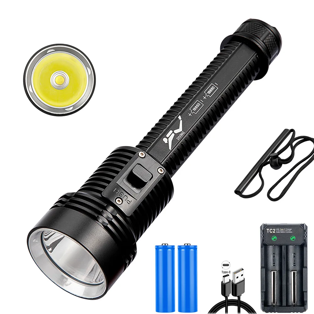 Diving Flashlight XHP70 LED 3000LM Flashlight White/Yellow Light Magnetic Control Switch Professional Diving Light 18650 Battery