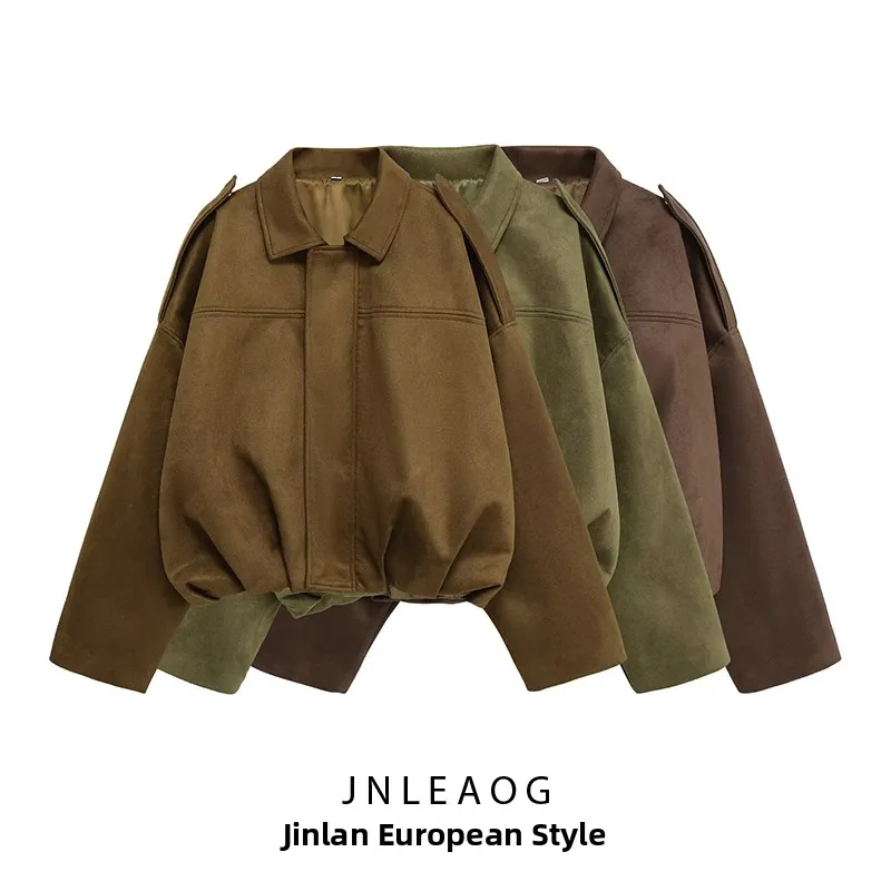 

Faionable Suede Effect Pilot Jaet Женская верхняя одежда Осенний новый свободный крой из полиэстера с длинной застежкой на пуговицы