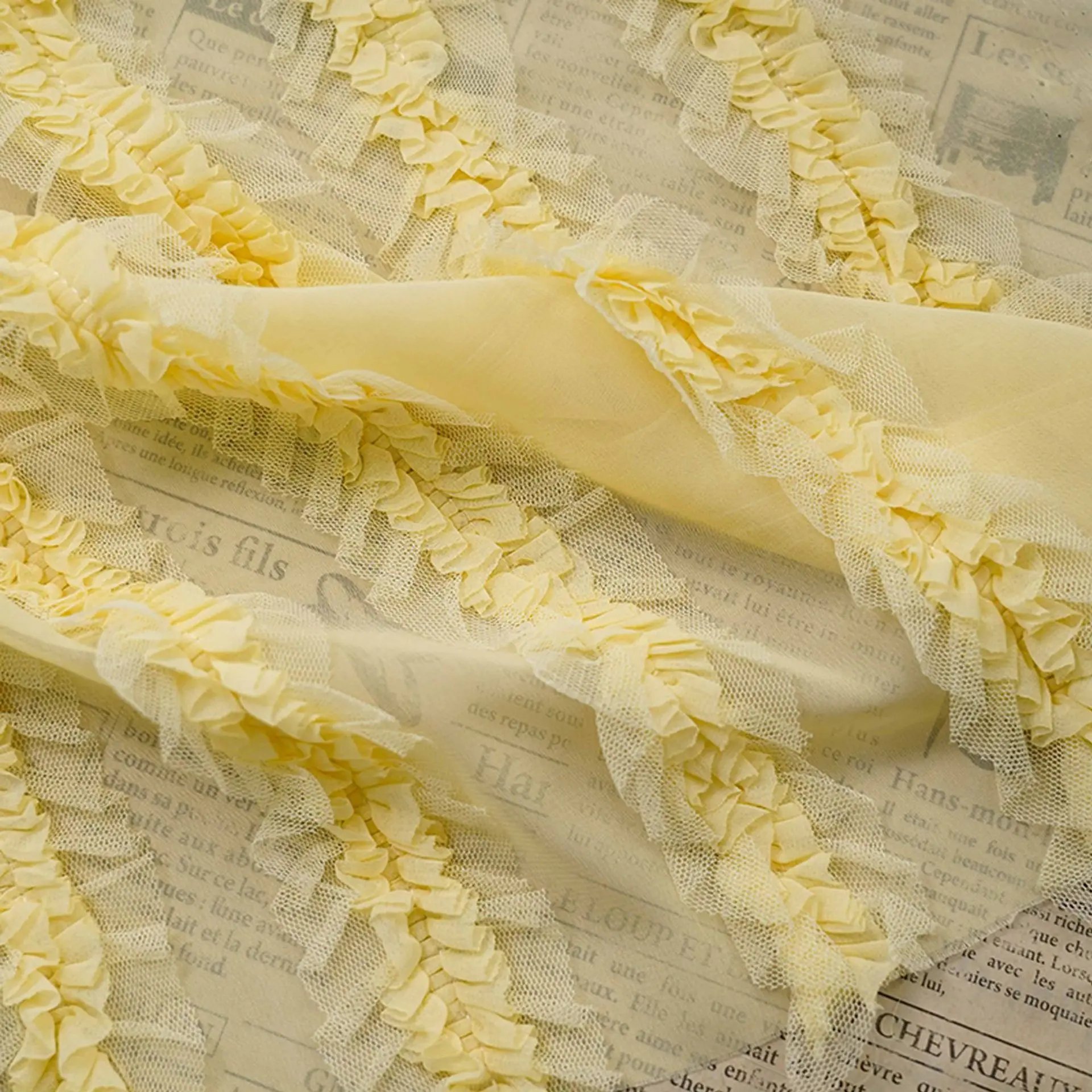 

New 3D lace ruched striped chiffon fabric for DIY sewing, women's and children's clothing, designer fabric by meter