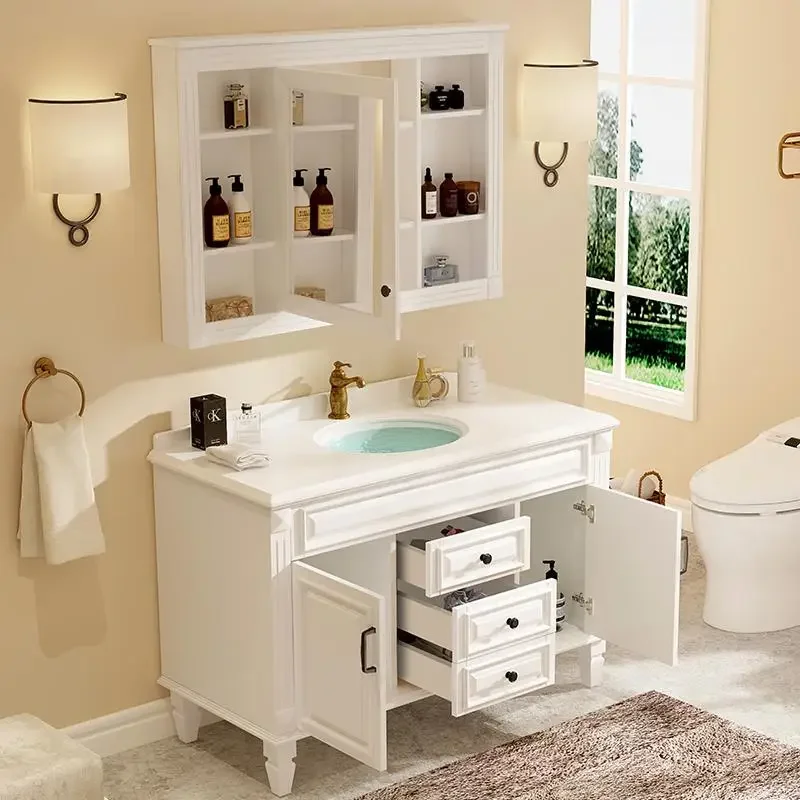 

Bathroom American Oak Bathroom Cabinet Combination Bathroom Washbasin Smart Mirror Cabinet Washstand Floor-to-ceiling Vanity