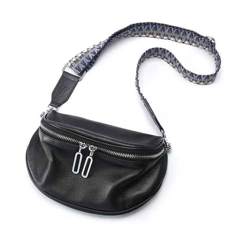 High Quality Genuine Leather Zipper Shoulder Bag  Adjustable Strap Fashion Versatile Female  Large Capacity Waist Bag