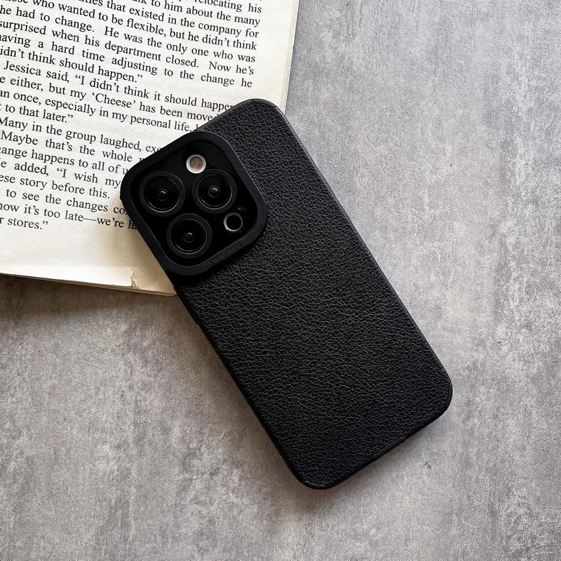 Lychee-funda de teléfono de cuero texturizado para iPhone 14 Pro Max 13 12 Pro Max 14 13 11, protección de lente a prueba de golpes, cubierta trasera híbrida