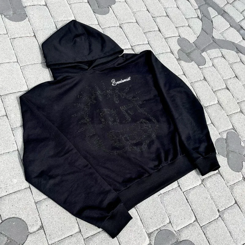

Harajuku винтажная темная мужская толстовка с капюшоном Y2k Design Hot Diamond толстовка зима хип-хоп модный тренд мультфильм свободный джемпер для пар