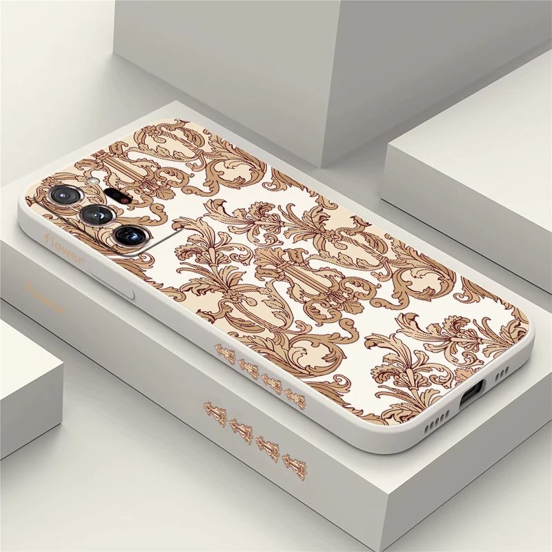 Luxury Flower Print Phone Case For Samsung Galaxy Note 20 Ultra 10 Pro 8 F06 5G M11 M16 M33 M53 Shockproof Silicone Cover