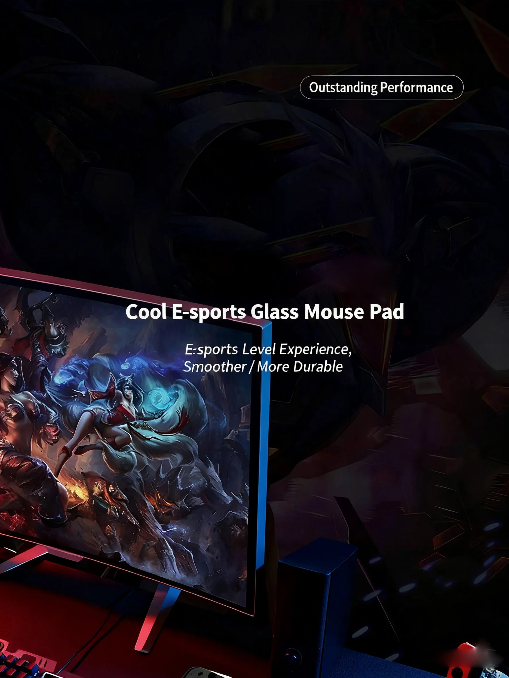 Mouse pad de vidro para jogos, padrão legal personalizado, superfície fosca suave, mesa de vidro temperado, e-sports, fps, jogo, mouse pad de vidro