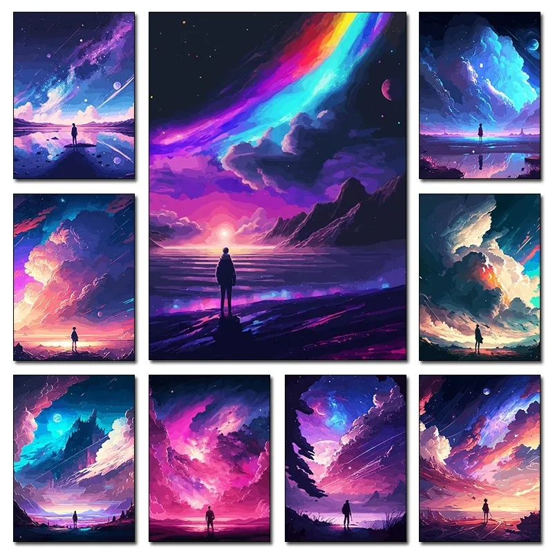 Colorful Fantasy Space Vector Style Artwork Posters and Prints Canvas Printing Wall Art Picture for Living Room Home Decorati