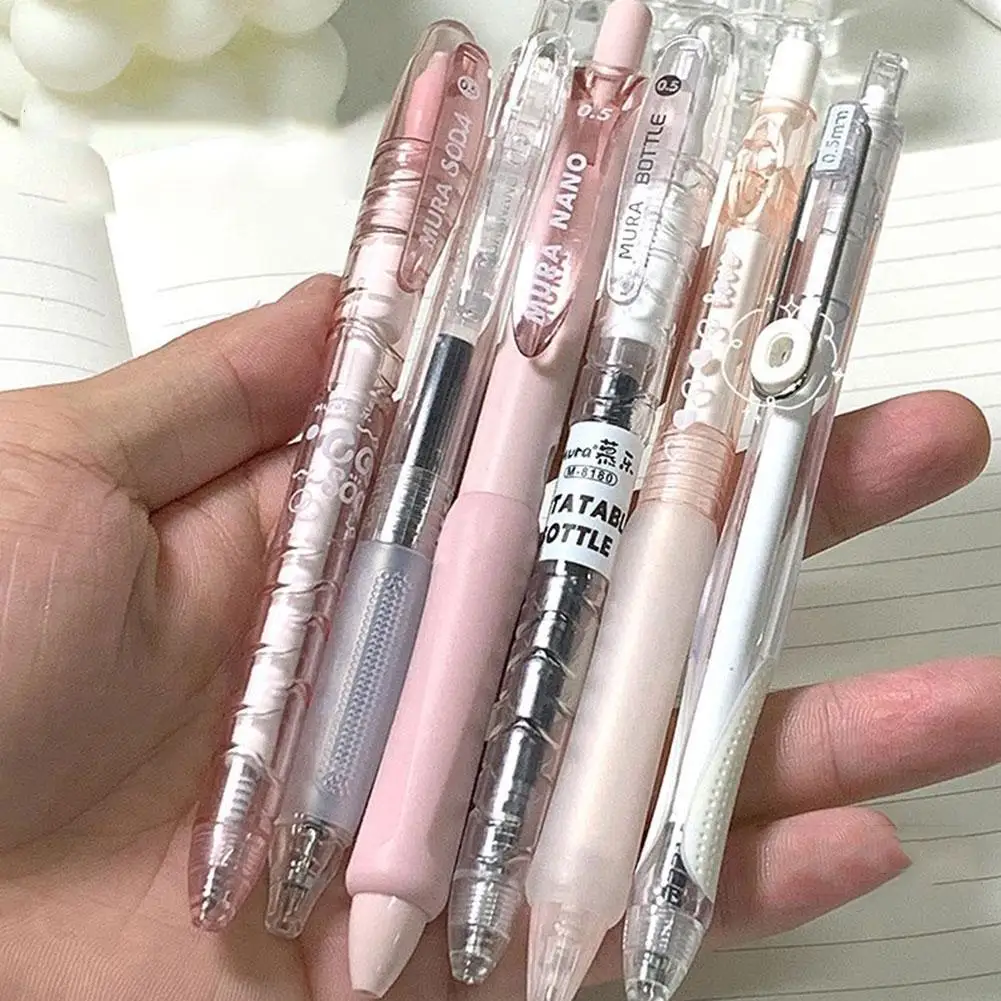 6pcs/set Peach Clear Tea Press Neutral Pen Quick Drying Black Pen  for Students School Supplies Office Korean Stationery