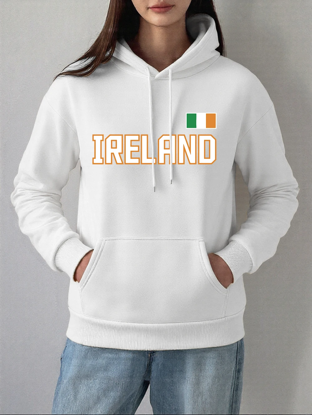 Irland Brief Flagge Druck Hoodies Frauen Casual Lose Sweatshirts Winter Fleece Warme Pullover Grundlagen Tasche Frauen Kleidung