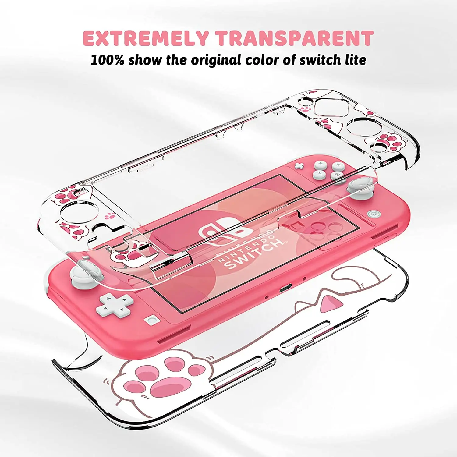 Hard PC Clear Anti-Shock Split Cover Cat-Pad Pattern Joycon Protective Case For Nintendo Switch Lite Console Shell Accessories