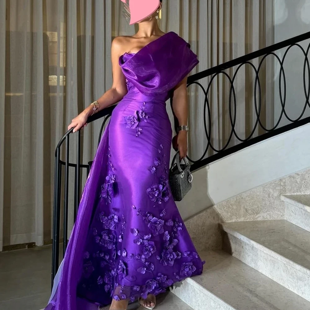 Customized Dress Elegant Vintage Sweet Purple Flowers Mermaid Beads Ribbon Customize Formal Occasion Prom Dress Evening Party Go