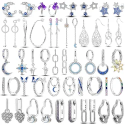 925 Sterling Silver Love Feather Moon Star Heart Earrings Fit Original Charms Hoop for Women Girls Stud Earring Jewelry Gifts