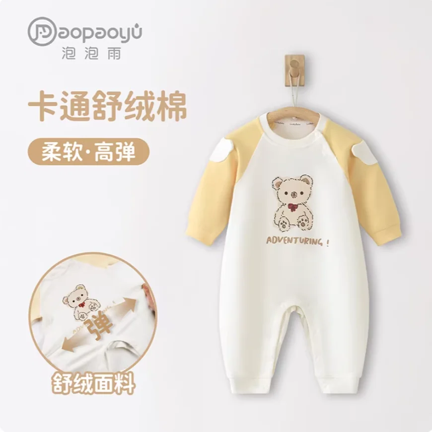 

Детский комбинезон из мягкой шерсти, весенне-осенний комбинезон с медведем, комбинезон для прогулок, домашняя одежда, детская одежда