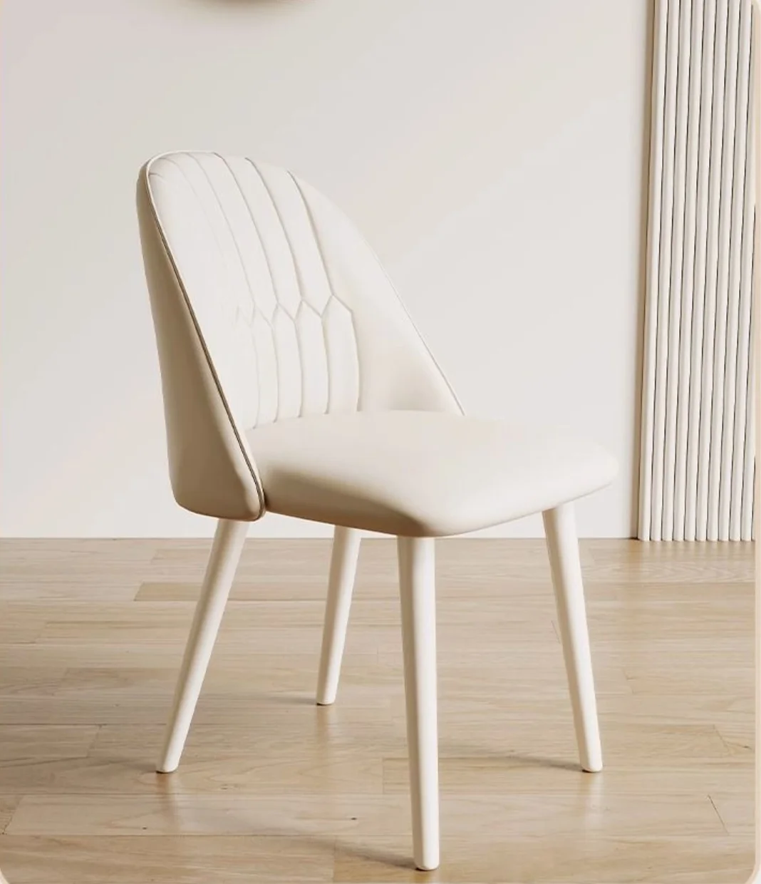 #Hot Sale Cream White PU Leather Dining Chair, Modern Nordic Stitched Backrest Side Chair for Home, Restaurant & Hotel
