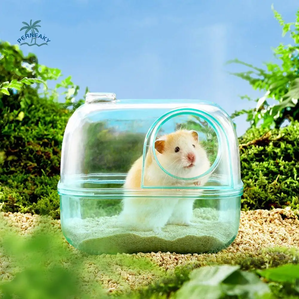 Anti Splash Hamster Sandbox Detachable Transparent Hamster Bath Sand Container Plastic Golden Bear Bathroom