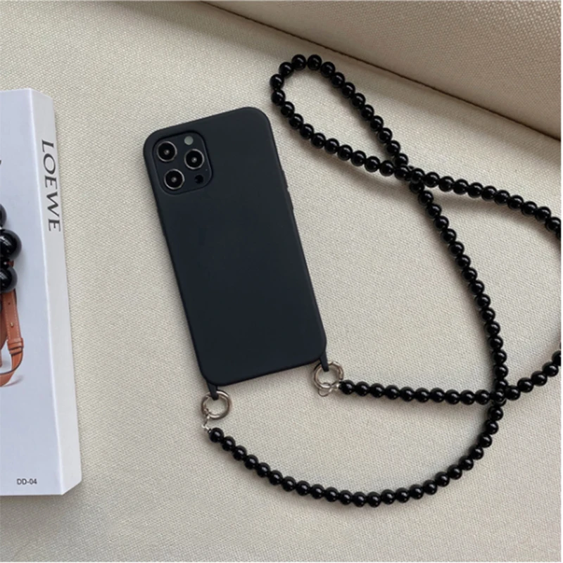 INS Crossbody Lanyard Necklace Case for Samsung Galaxy S24 S23 S22 Ultra S21 Plus S20 FE A53 A73 A54 A55 Round Beads Chain Cover