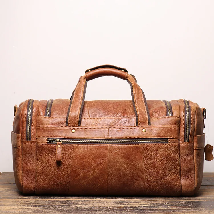 2023Retro Men's Hand Luggage Bag Leather Travel Bag Top Layer Cowhide Large Capacity One Shoulder Messenger Bag Casual Laptop