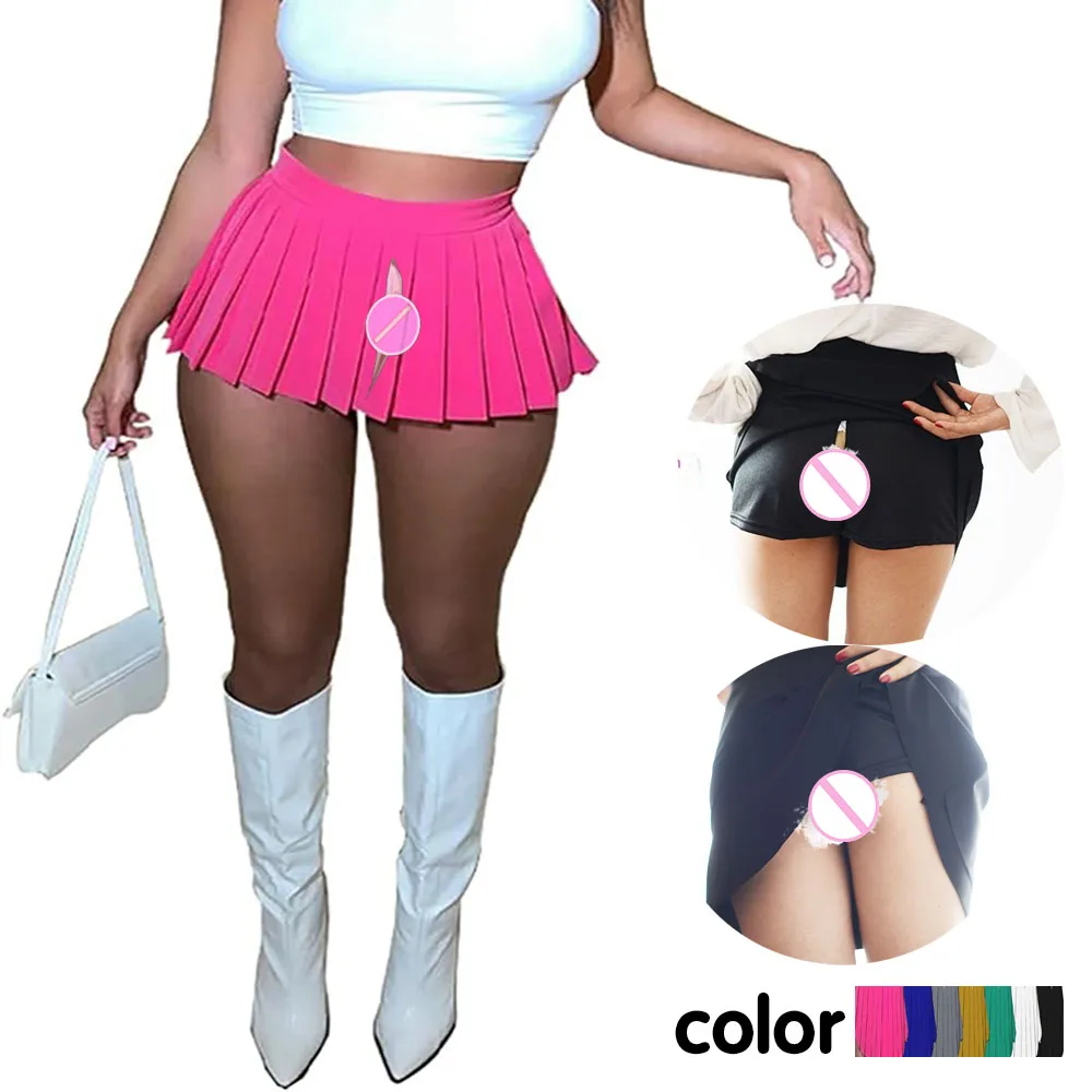 Invisible Open Crotch Outdoor Sex Pants Women's Mini Pleated Skirts Sexy Club Y2k High Wiast Stretchy Tennis Skater A-line Skirt