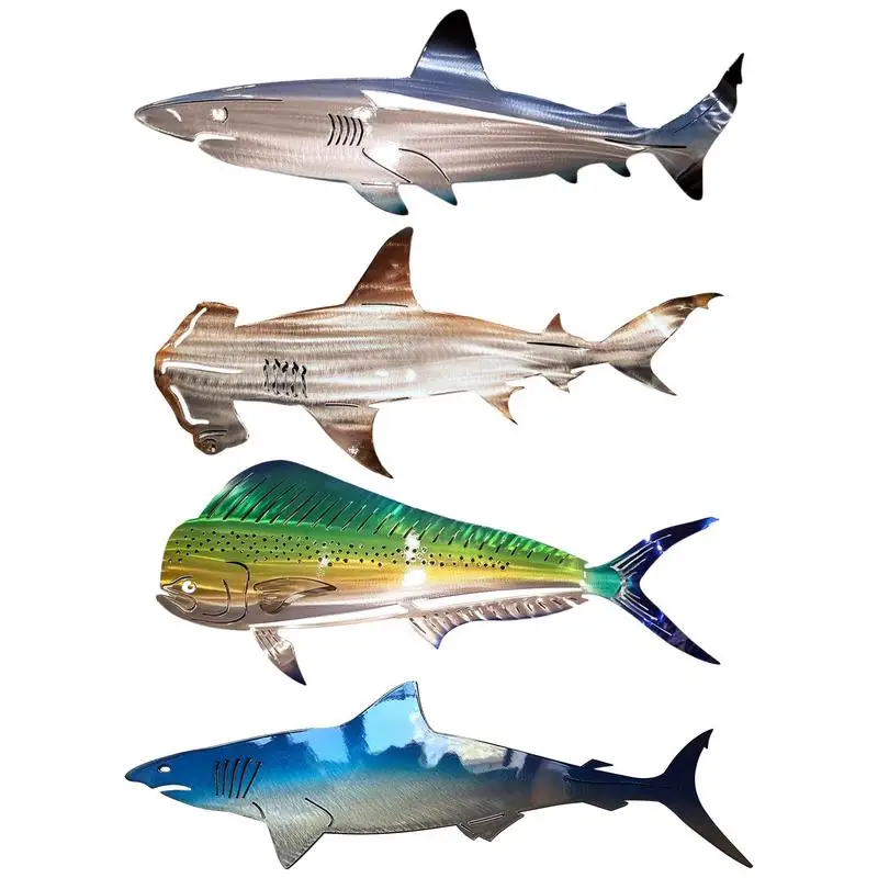 Stainless Steel Shark Art Figurines Ocean Fish Statue Indoor Outdoor Wall Hanging Pendant Wall Decoration Accessories For All