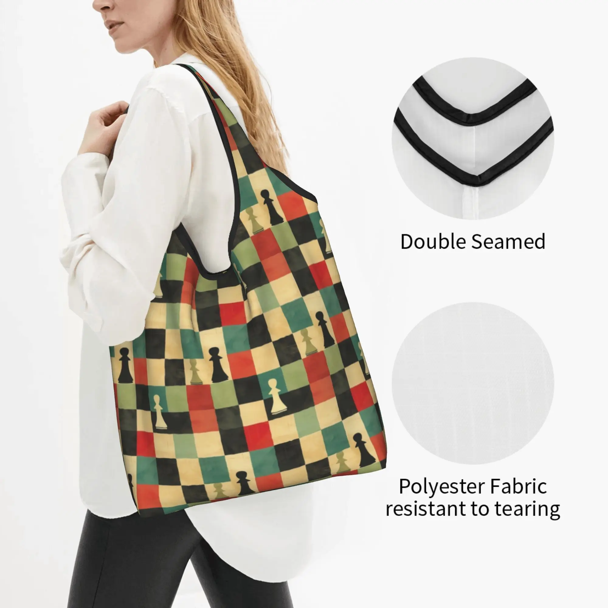 Funny Chess Lover Multi Grunge in SMALL Shopping Tote Bags Portable  Groceries Shopper Shoulder Bag