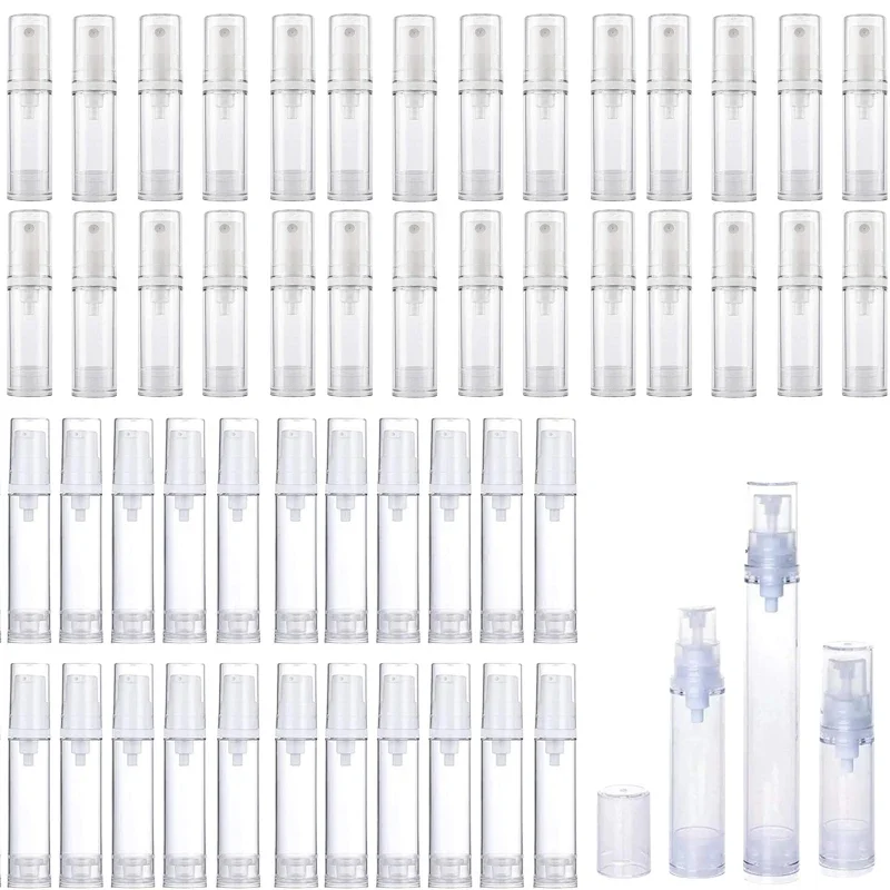 5Pcs 5/10/15ml Mini Clear Vacuum Plastic Sample Bottles with Pump Lid & Spray Lid Refillable Travel Container For Perfume Lotion