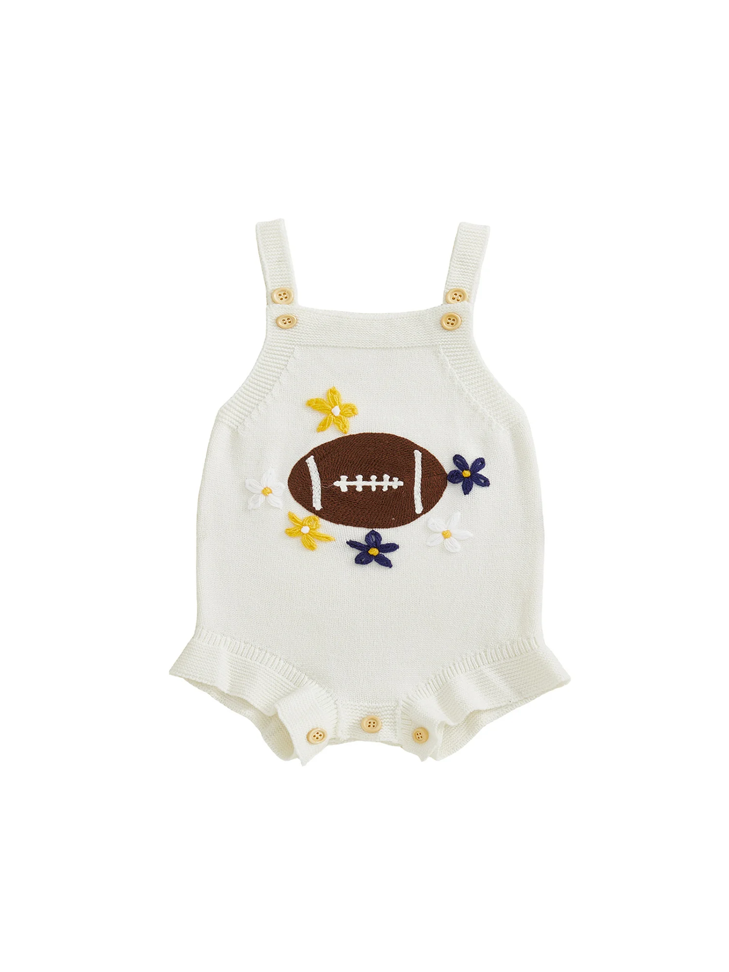 رومبير محبوك بدون أكمام بطبعة زهور للرضع مع خط عنق مربع ومناسب فضفاض للفتيات حديثي الولادة - بذلة على طراز الرجبي