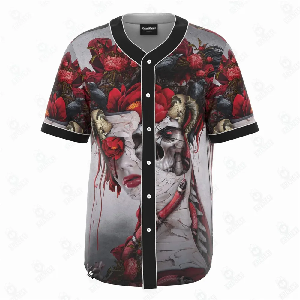 Freshhoods Queen Of Snakes Widow Baseball Jersey  Hip Hop Hipster Button Down Shirts Uniforms Men Personalized Softball Jersey