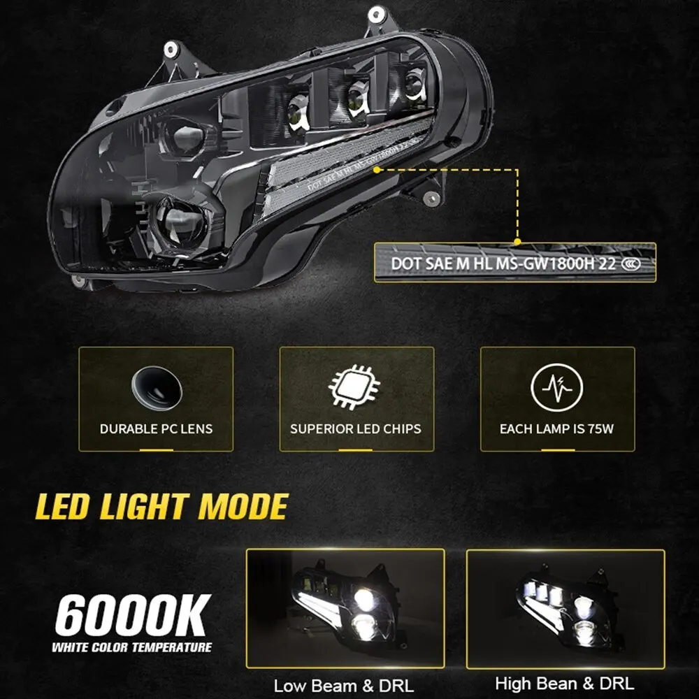 For Honda GoldWing GL1800 2001-17 E24 Motorcycle LED Front Headlight Assembly Accessories Driving Light DRL High Low Beam