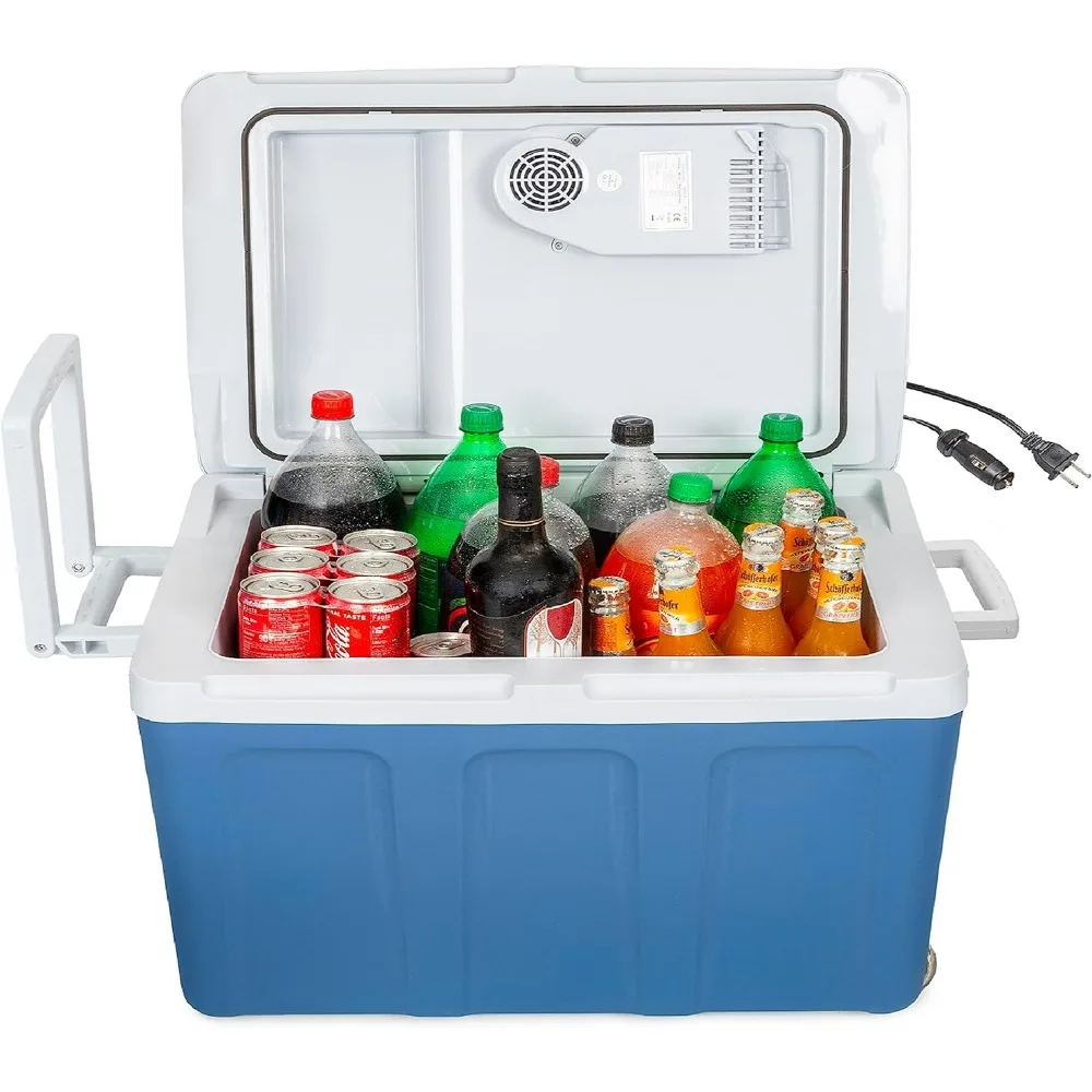 Electric Cooler and Warmer with Wheels for Car and Home - 48 Quart (45 Liter) - 6 FT. Extra Long Cables Dual 110V AC House