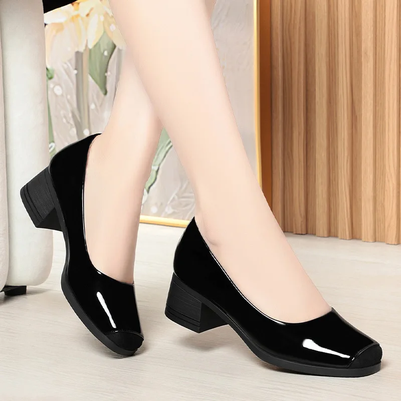 2024 Mary Jane Shoes Women Soft Leather Square Toe Metal Buckle Strap Sweet Lady Slip On Flats Retro British Style Black Grace