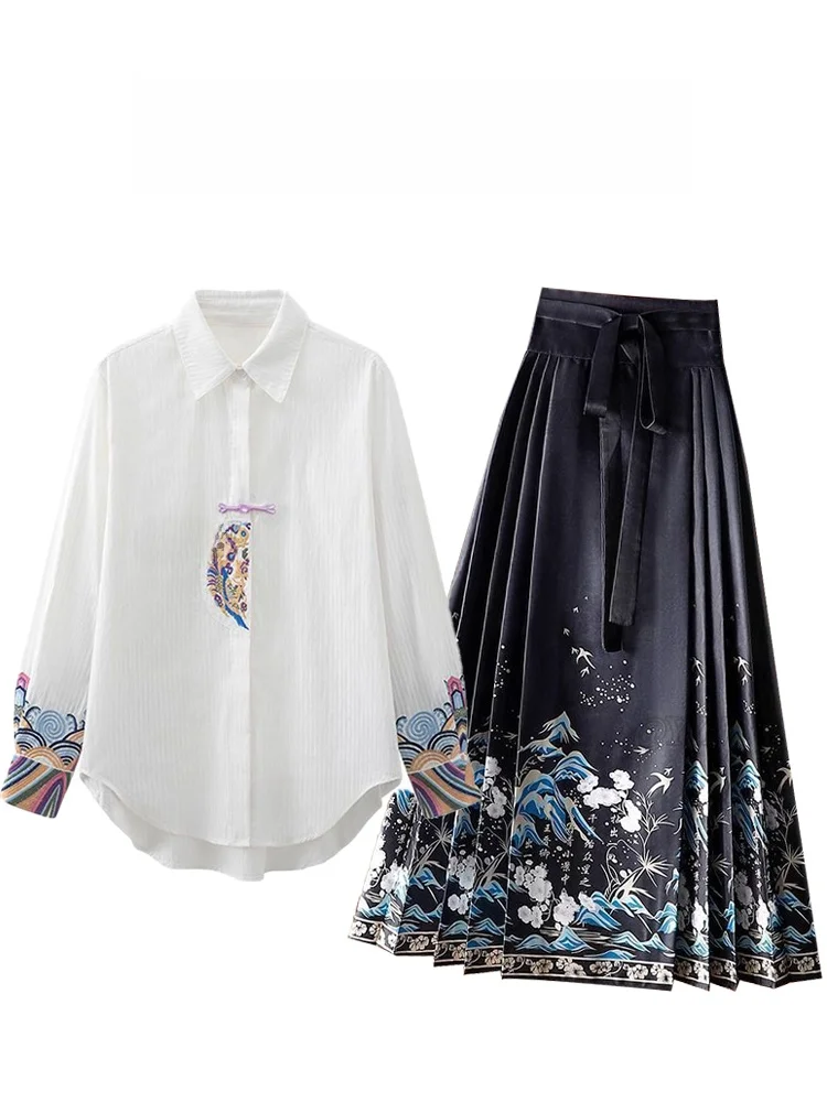 

Новая женская китайская блузка Ханьфу с длинным рукавом и отложным воротником, повседневный дизайн, осень 2025, новая модная коллекция, полиэстер