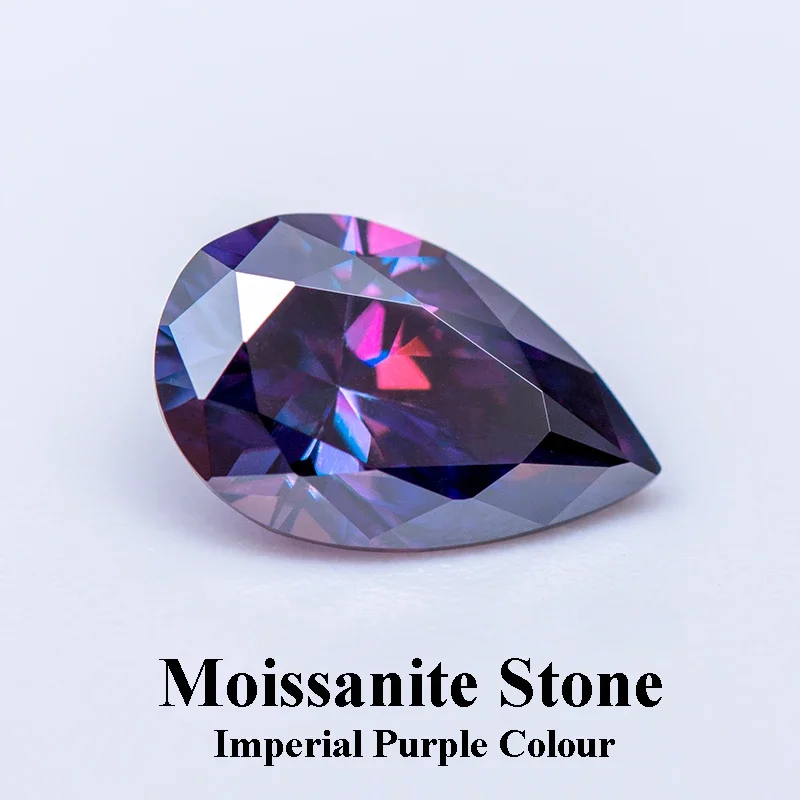 

Moissanite Stone Pear Cut Imperial Purple Colour Lab Created Diamond Gemstone Advanced Jewelry Making Materials GRA Certificate