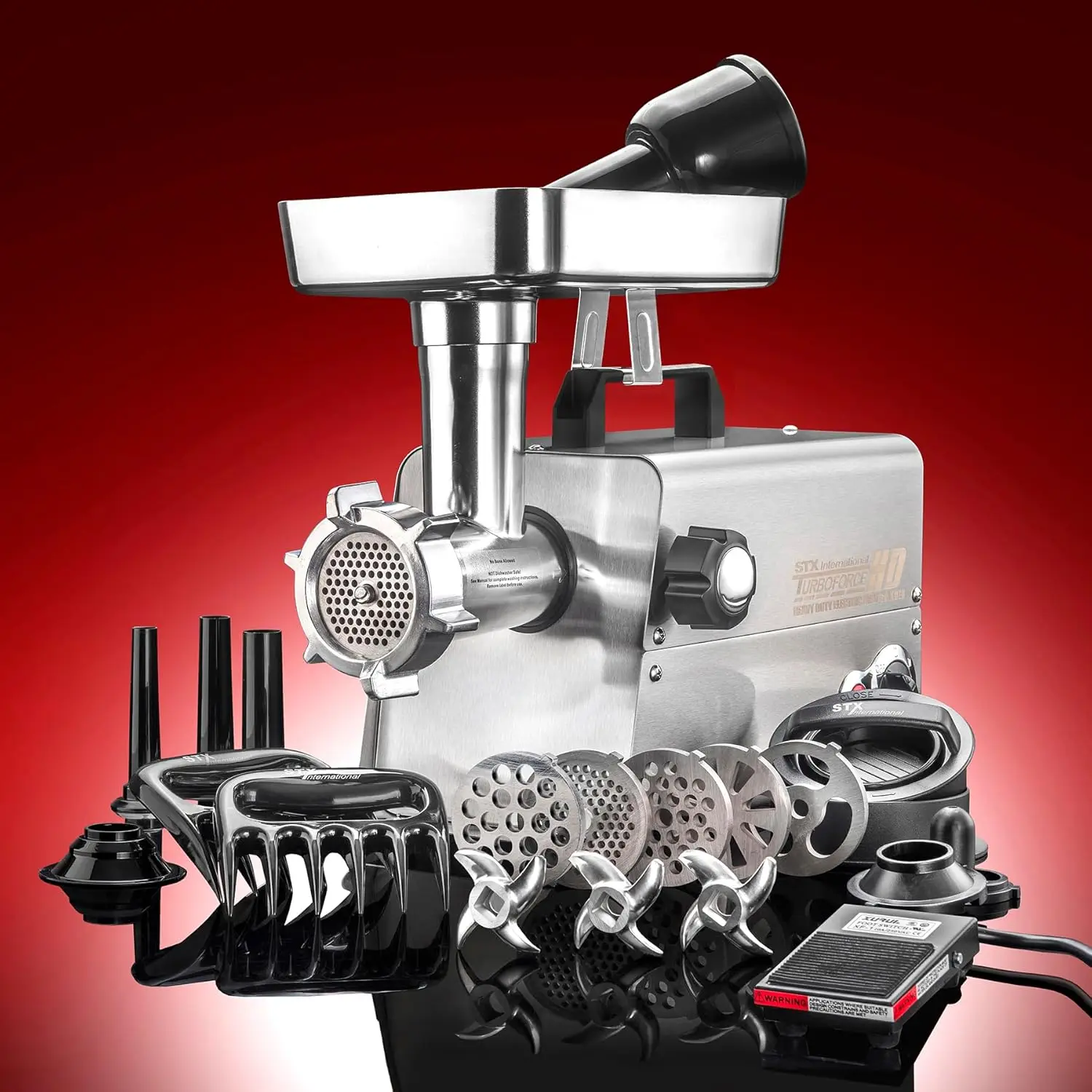 3500-TFHD Heavy Duty Electric Meat Grinder w/Foot Pedal 5 Grinding Plates  3 S/S Blades Sausage Stuffer • Kubbe • 3 Lb. Mea