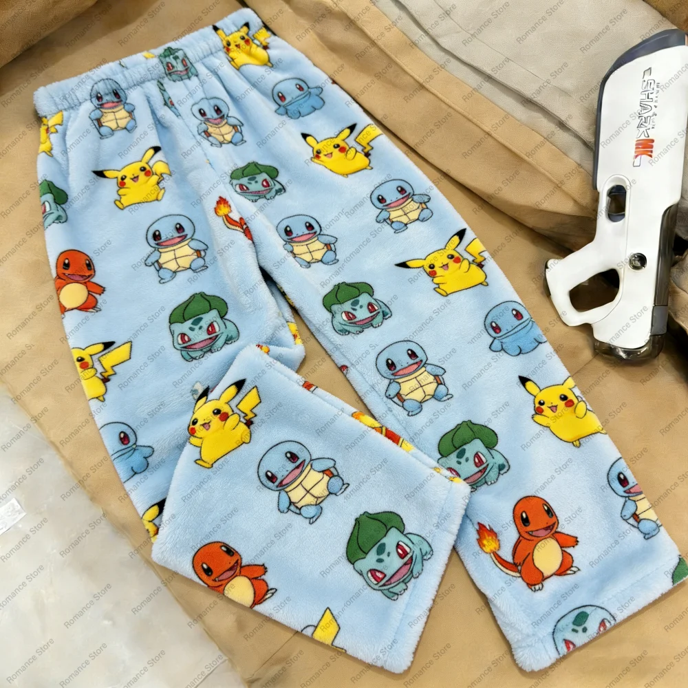 Spodnie piżamowe dla dorosłych z nadrukiem Pikachu z Pocket Monster, kolekcja 2026, pasujące stroje rodzinne, jesienno-zimowe, flanelowe, wygodne spodnie.