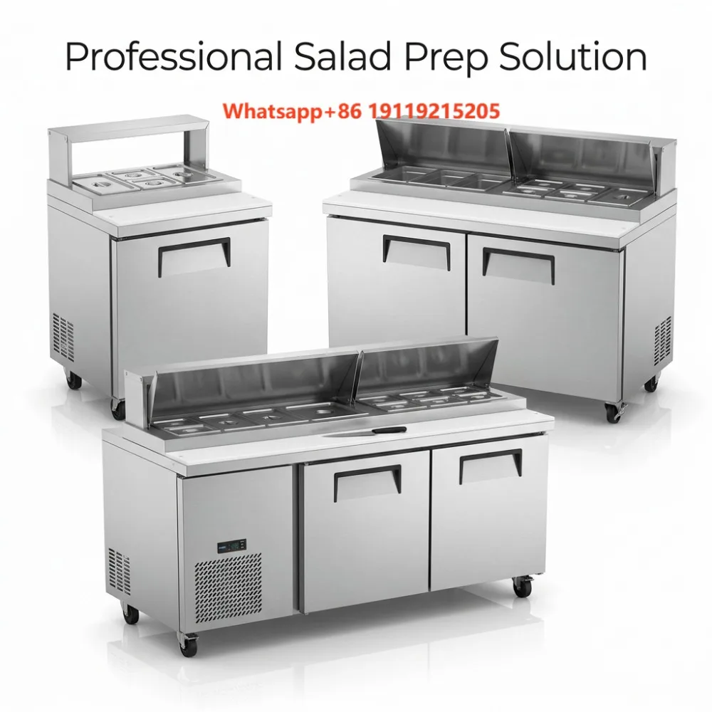 All-in-One Professional Salad Station Refrigerated Worktable Fridge Sandwich Pizza  Counter with Removable GN Pans and Casters