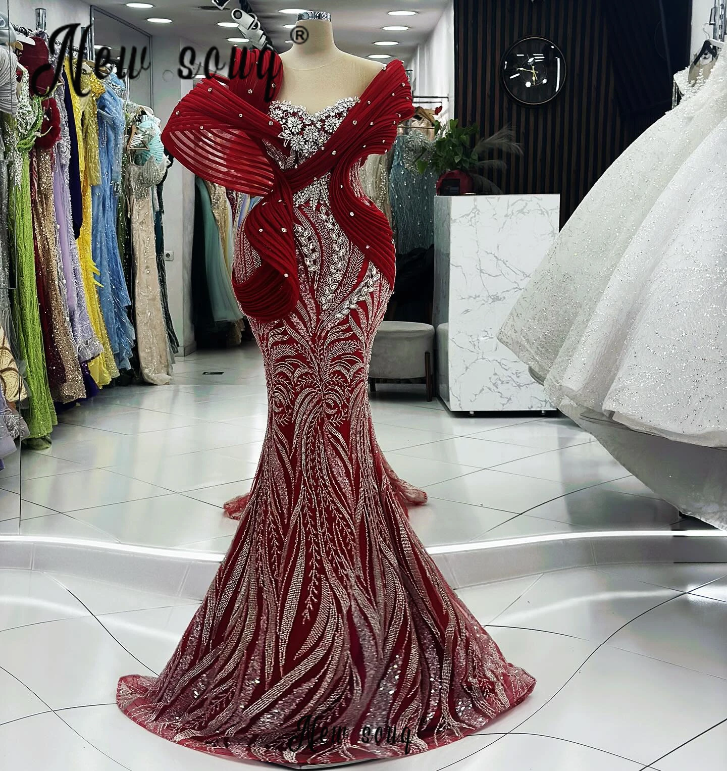 2024 Burgundy Luxury Evening Dress Women Engagement Wedding Dress Ruched Mermaid Vestidos De Fiesta Graduación Customized