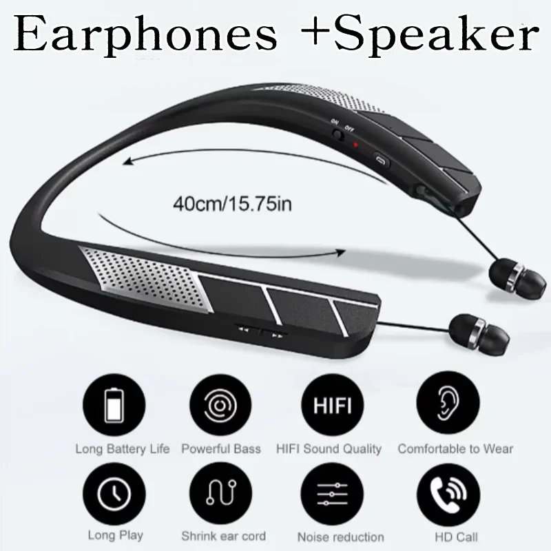 Wireless BT 5.0 Earphone Neckband Retractable Headsets With MIC Gaming Headphone IPX 3 Outdoor Sports Bluetooth Speaker Earbuds