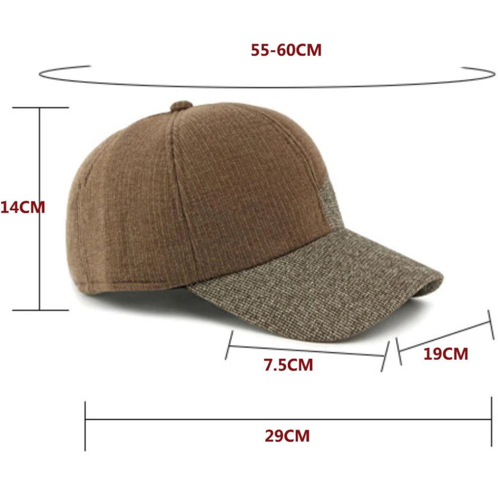 HT5011 Winter Baseball Cap Thick Warm Fleece Lined Cap for Men Women Wool Baseball Hats with Ear Flaps Adjustable Father Dad Hat
