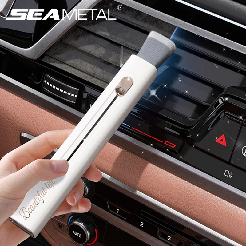 SEAMETAL-cepillo de limpieza Interior de coche 2 en 1, colector de polvo, salida de aire acondicionado, plumero, cepillo suave para detalles de coche de doble punta