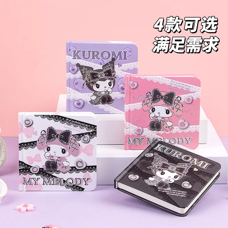 New Genuine Sanrio Square Pocket Book Handmade Kuromi Melody Workbook Cute Girl Wand Checkered Student Notebook Set Stationery